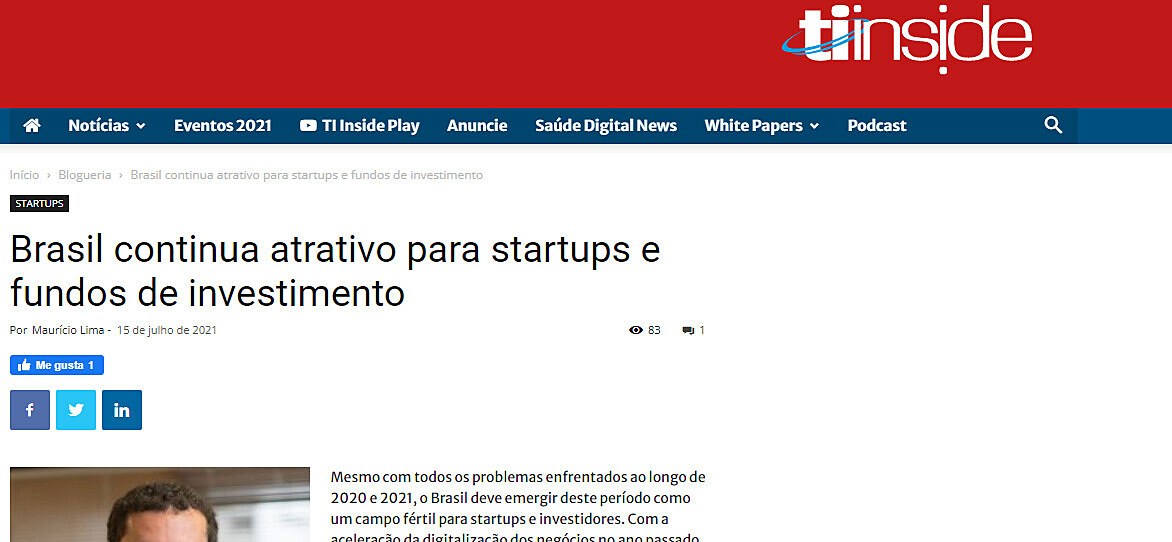 Brasil continua atrativo para startups e fundos de investimento